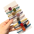 Korean Summer Hair Tie 2021 New Rhinestone Square Ring Girl Cute Colorful Horsetail Elastic Rubber Band Female Rope Head